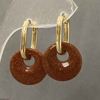 Cercei din aventurin «Nisip de Aur» — formă de inel, diametrul 18 mm, lungimea totală aproximativ 30 mm