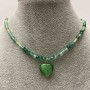 Choker din agat verde cu bile tăiate de 4 mm, spinel de 2 mm, pandantiv în formă de inimă din piatră ochi de pisică, lungime 35–40 cm+
