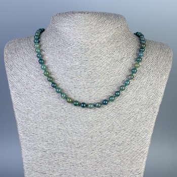 Colier din jasper verde, bile netede, diametru 6 mm (+/-), lungime 45 cm (+/-) cu închizătoare