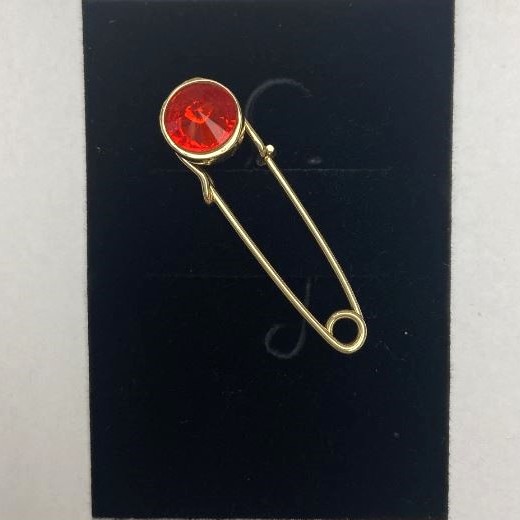 Broșă-pin cu cristal roșu, metal auriu 36×12 mm