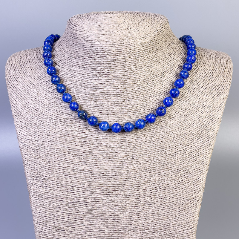 Colier din lazurit (artificial) mărgele sferice netede, diametrul 8 mm, lungime 45 cm, cu închizătoare
