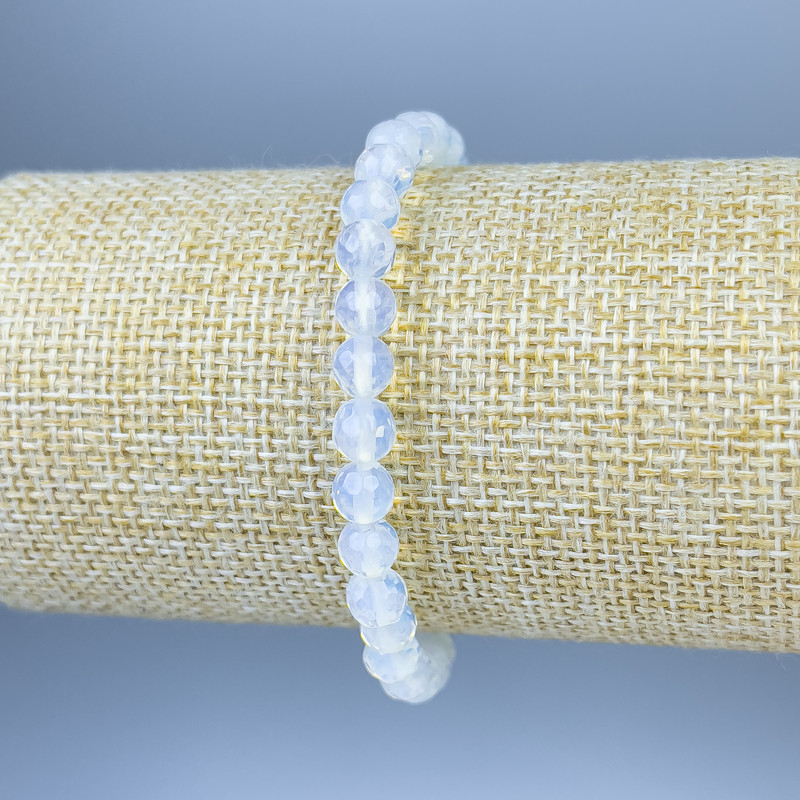 Brățară cu piatră lunară, mărgele facetate, diametru 6 mm, lungime 18 cm, elastic