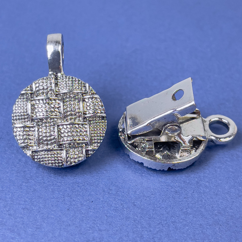 Broșă cu clemă pentru cardigan, metal argintiu închis, diametru aproximativ 20 mm, lungime aproximativ 52 mm
