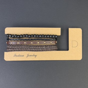 Brățară triplă din piele ecologică, reglabilă, lungime 18–24 cm +/-, mărgele de 6 mm +/-