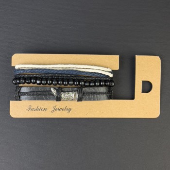 Brățară triplă din piele ecologică, cu inserție metalică, închidere prin strângere, lungimea 18-24 cm+