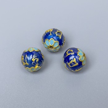 Mărgea Cloisonné albastru deschis email, diametru 10 mm, gaură de 1,5 mm, culoare metal auriu, 1 bucată