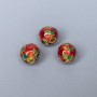 Mărgea Cloisonné roșu-verde email, diametrul 9 mm ±, gaură de 2 mm, culoare metalică aurie, 1 bucată