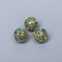 Mărgea Cloisonné albastru-turcoaz, email, diametrul 10 mm, gaură de 2 mm, culoare metal auriu mat, 1 bucată
