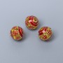 Mărgea Cloisonné roșu email, diametrul 8 mm, gaură de 1,5 mm, culoare metal auriu, 1 bucată