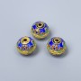 Mărgea cloisonné cu email albastru, diametrul 10x9 mm, gaură de aproximativ 1,8 mm, culoare metal auriu, 1 bucată