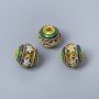 Mărgea Cloisonné verde-albastru cu email, diametrul 10 mm, gaură de 1,8 mm, culoare metalică aurie, 1 bucată