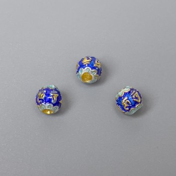 Mărgea Cloisonné email albastru-azuriu, diametru 6×5 mm, gaură de 2 mm, culoare metal aurie, 1 bucată