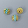 Mărgea Cloisonné, email albastru, diametru 10 mm +/- gaură 2 mm, culoare metalică aurie, 1 bucată