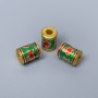 Mărgea Cloisonné cilindrică emailată în nuanțe roșu-verde, diametrul 7×10 mm, gaură de 3 mm, culoare metalică aurie, 1 bucată