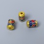 Mărgea Cloisonné cilindrică albastru-roșu email, diametru 6×8 mm, gaură de 2 mm, culoare metalică aurie, 1 bucată