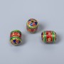 Mărgea Cloisonné cilindrică, albastru, roșu și verde email, diametru 8×10 mm, gaură de 1 mm, culoare metalică aurie, 1 bucată