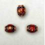 Mărge Cloisonné baril roșu-albastru, 8×10 mm, gaură de 1,8 mm, culoare metal auriu, 1 bucată