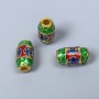 Mărgea Cloisonné în formă de baril, verde, albastru, roșu, email, diametrul 8×14 mm, gaură de 3 mm, culoare metalică aurie, 1 bucată