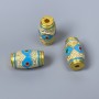 Mărgea Cloisonné în formă de baril, email alb, albastru și roșu, diametru 8x14 mm, gaură de 2 mm, culoare metal auriu, 1 bucată