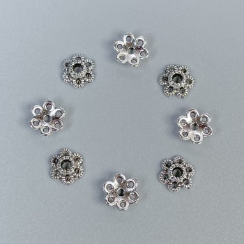 Capace pentru mărgele de culoare argintie, diametru 6x0,8 mm, gaură 1,5 mm, ambalare 20 g (~195 buc.)