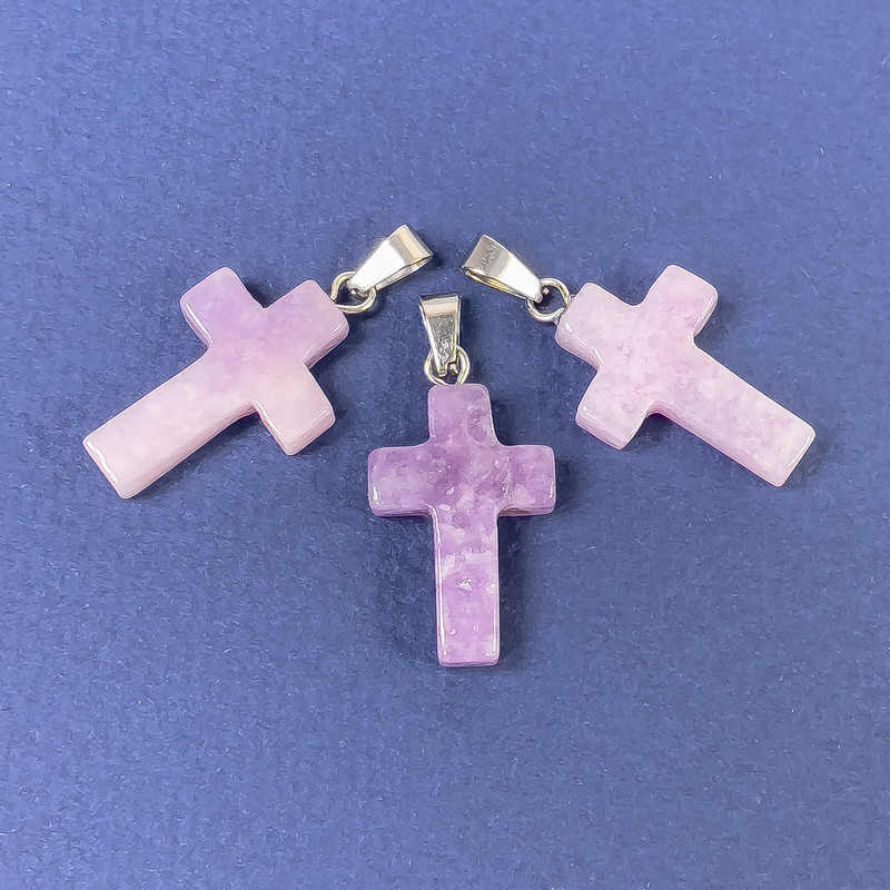 Pandantiv Cruce din Lepidolit, piatră naturală, 20x14x5x28mm+