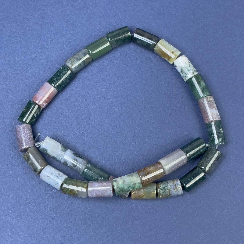 Mărgele din agată mușchi, pe fir, în formă cilindrică, diametrul 12x8 mm, lungime 38 cm +/-