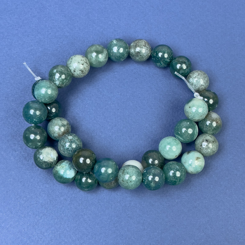 Mărgele de jasper verde pe fir, bile netede, diametrul de 12 mm (+/-), lungimea de 38 cm (+)