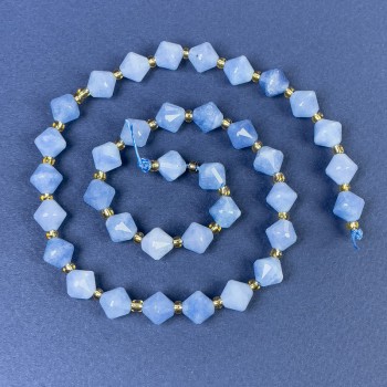 Mărgele de acvamarin tăiate în romb, 8x8 mm, pe șnur, lungime 37 cm