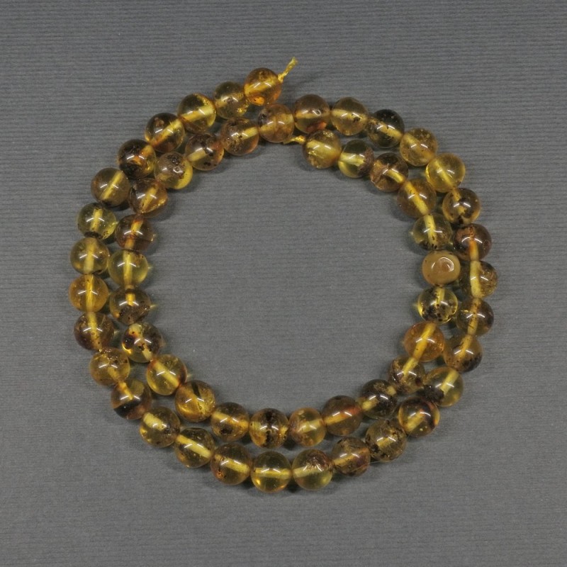 Mărgele de chihlimbar, formă sferică netedă, 6 mm, pe șnur, lungime 39 cm