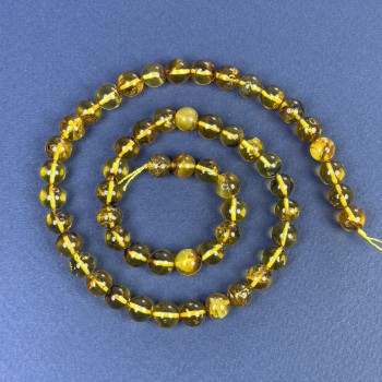 Mărgele de chihlimbar, bile netede de 8 mm, pe șnur, lungime 39 cm+