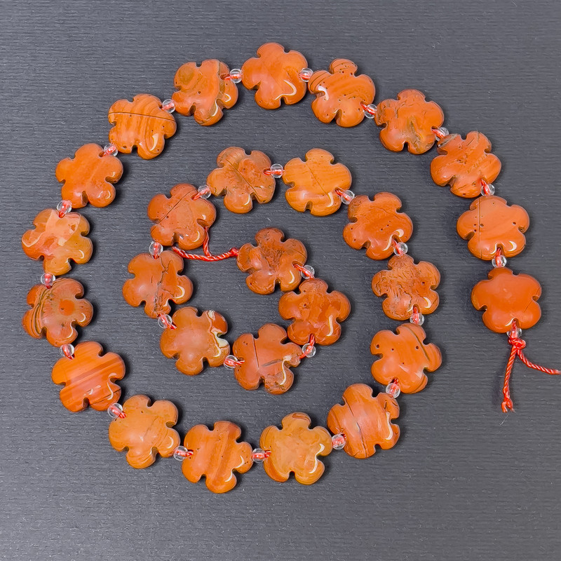 Mărgele Jasper roșu din piatră naturală, formă de floare, diametrul 15×6 mm, gaură de aproximativ 1 mm, mărgele de sticlă de 3 mm, lungime 41 cm
