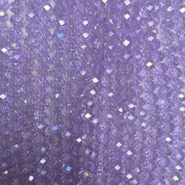 Mărgele din cristal ceh pe fir, transparente mov-liliac cu finisaj benzinat, formă rondel, diametrul aproximativ 8×6 mm, lungime 42 cm