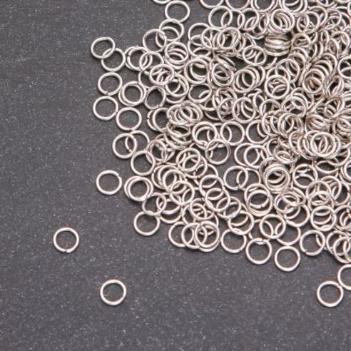 Inel de conectare, diametrul 4 mm, metal alb-argintiu, ambalaj 25 g