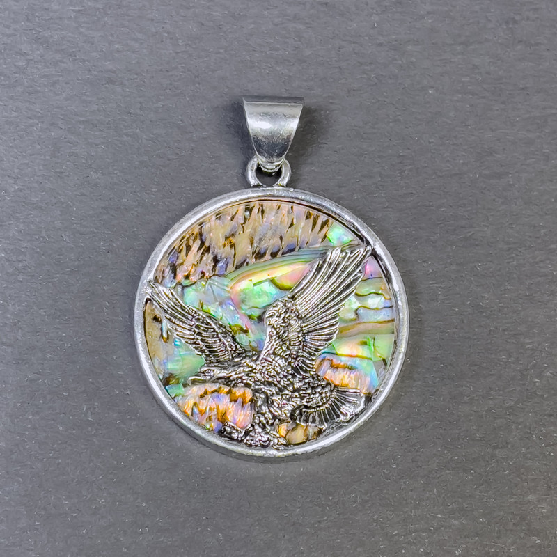 Pandantiv halit Vultur, metal argintiu, diametrul 32 mm+