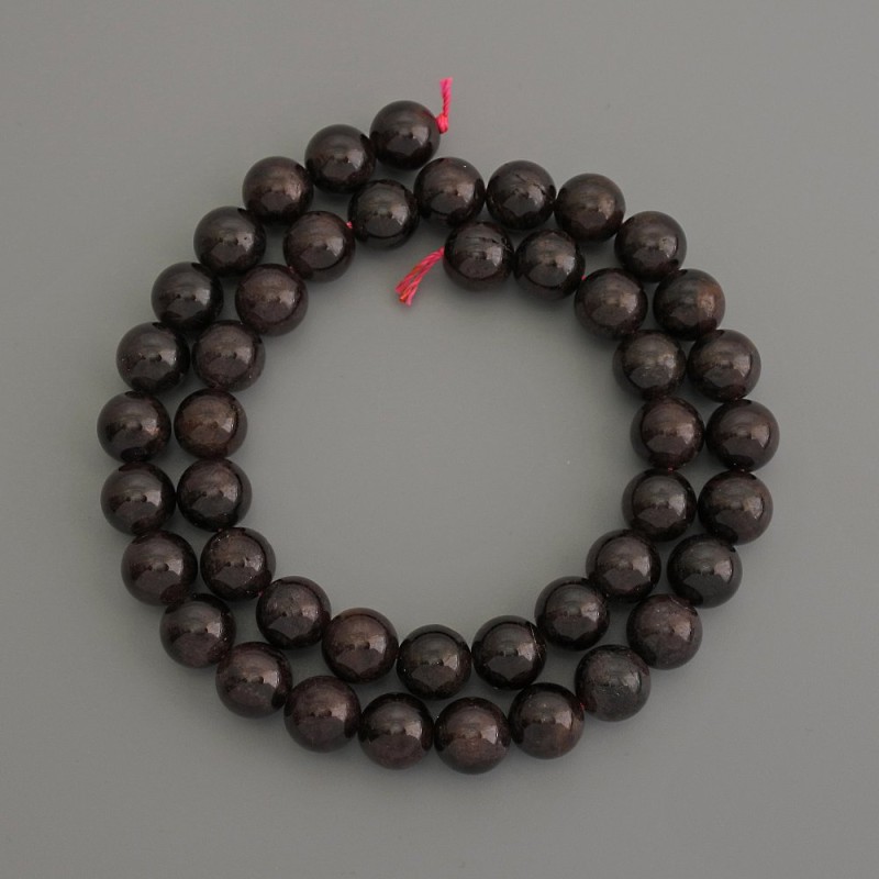 Mărgele din granat, netede, 8,5 mm, pe șnur, lungime 40 cm
