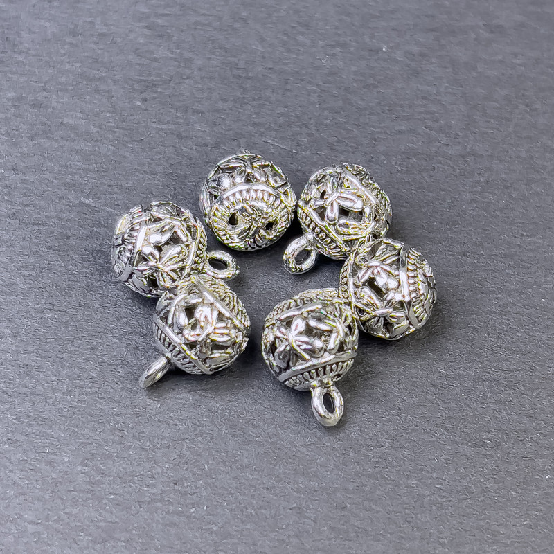 Accesorii - pandantiv, culoare metal argintiu, diametru 8x11 mm, ambalaj 6 buc