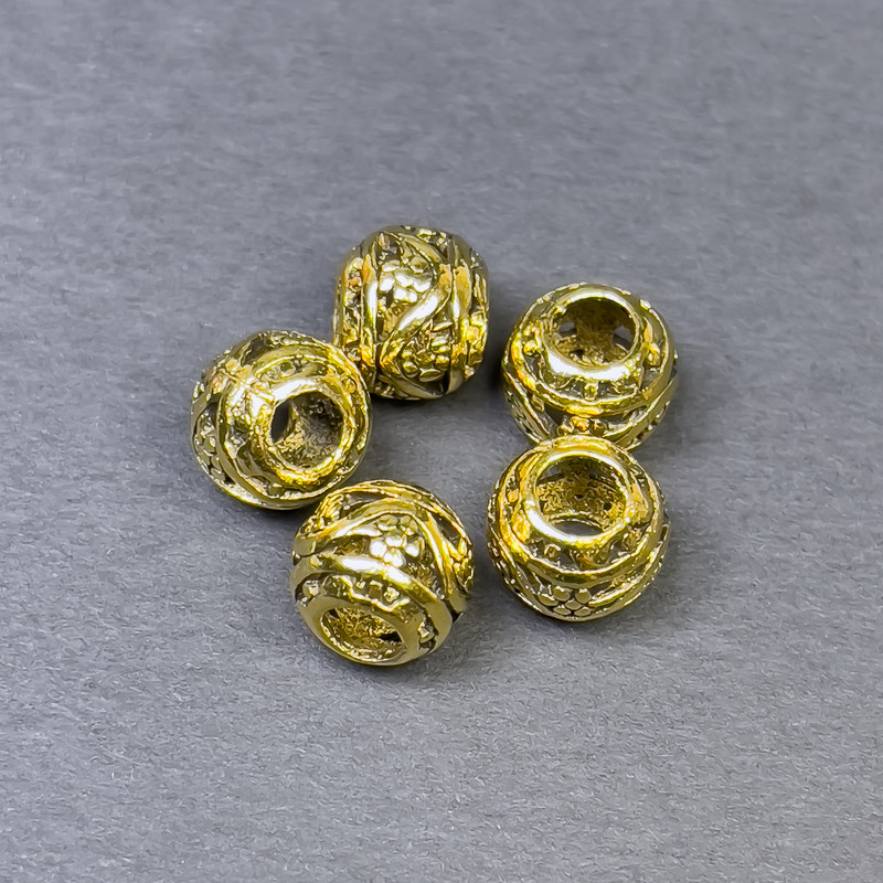 Furnitură pentru mărgele - inserție, culoare metalică aurie, diametrul 8,5×10 mm, gaură de aproximativ 4,5 mm, ambalare 5 buc