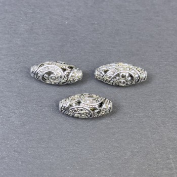 Furnitură, inserție de mărgea argintie, culoare metalică argintiu, diametru 18×8 mm, gaură ~2 mm, ambalare 3 buc.