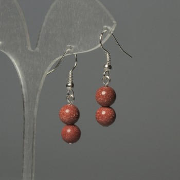 Cercei din aventurin „Nisip auriu” - bilă 8 mm, lungime 32 mm