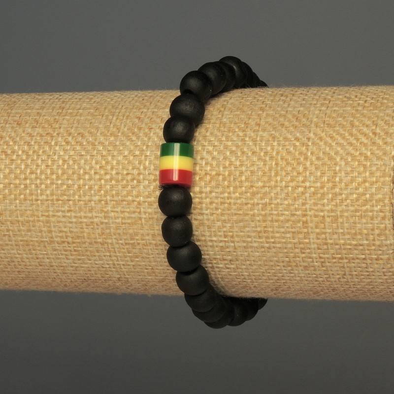 Brățară cu mărgele din lemn, diametrul 8 mm +-, inserție din acril 9x8 mm +-, lungime 18 cm +-, elastică