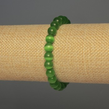 Brățară cu ochi de pisică verde, mărgele netede, diametrul 8 mm, lungime 18 mm, elastică