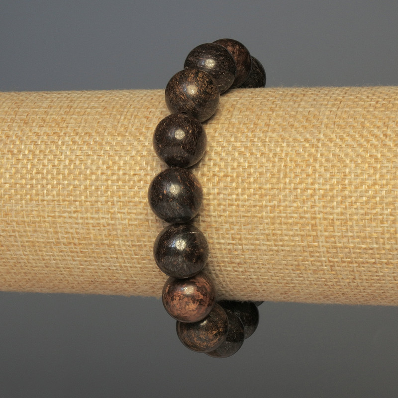 Brățară din bronzit, mărgele netede, diametru 12 mm, lungime 18 cm, elastic