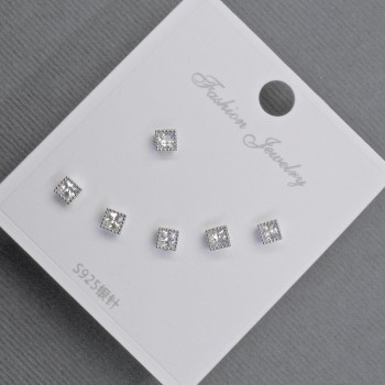 Cercei stud, 3,5 mm, metal argintiu, cristale albe