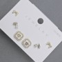Cercei stud, metal auriu, strasuri albe, trifoi cu patru foi 10 mm+