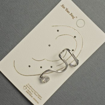 Cercel Caf pentru ureche din metal argintiu, 16x28 mm, +/- cristal alb