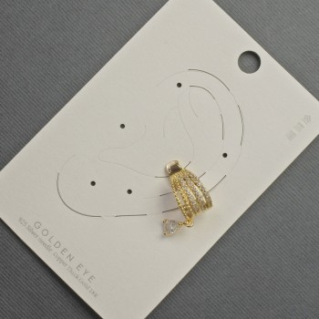 Cercei cafenii pe știft, metal auriu, 10x14 mm ±, cu cristale albe