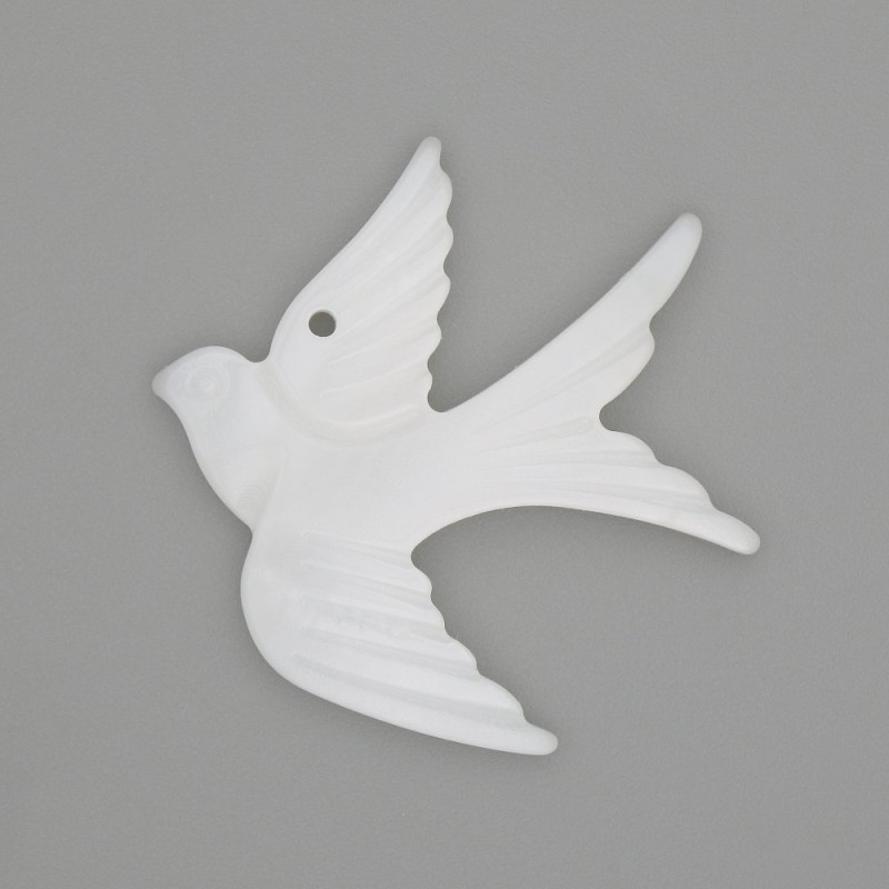 Pandantiv «Rândunică» din sidef alb natural, 25×27×3 mm+