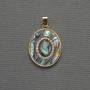 Pandantiv din haliotis, oval, metal auriu, diametrul 18x16 mm +/-, lungime 27 mm +/-