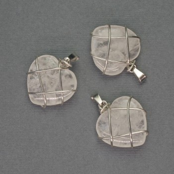 Pandantiv Inimă din cristal de munte, în împletire argintie, diametrul 21x21 mm ±, lungimea 27 mm ±