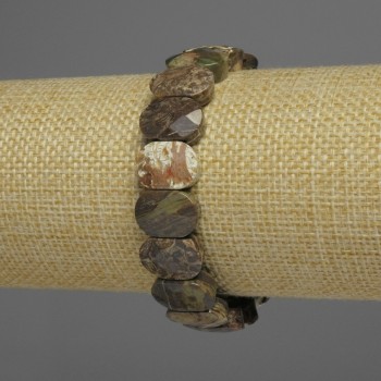 Brățară din piatră naturală jasper oceanic, zale tăiate, diametrul 14x10 mm, lungime 18 cm, elastică